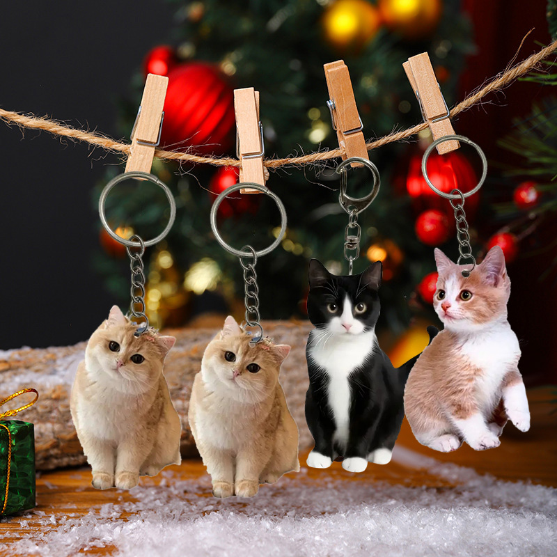 Resin Art Keychain Design - Gantungan kunci kucing hitam dan putih