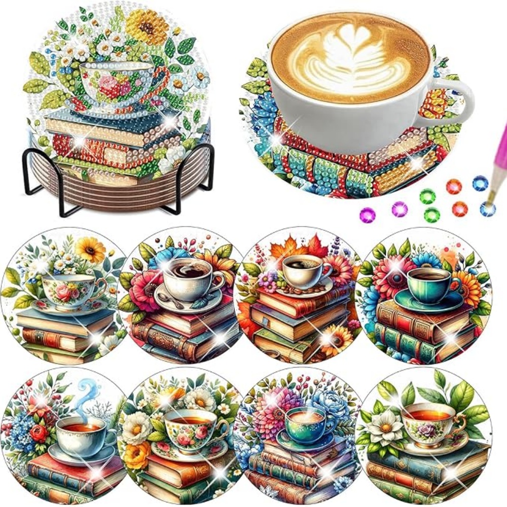 Resin Art Coasters - 8PCS/DIY Lukisan Berlian untuk Tatakan Gelas