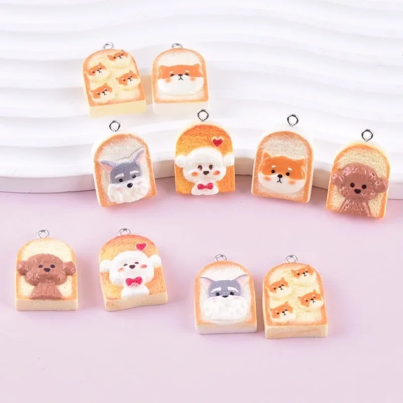 Resin Art Keychain - 10 Buah Liontin Resin Anjing Roti