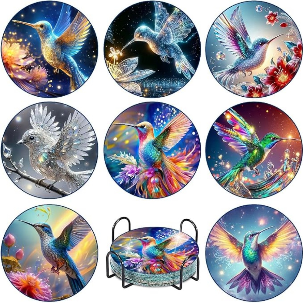 Resin Art Coasters - 8 Buah Coasters Lukisan Berlian dengan