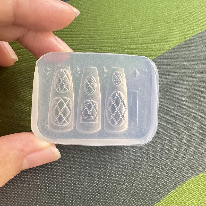 Resin Art Template - Cetakan Kuku Silikon Motif Kotak-kotak, Pita,