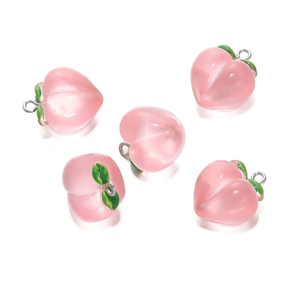 Resin Art Keychain - 10 Buah Liontin Resin Persik Merah