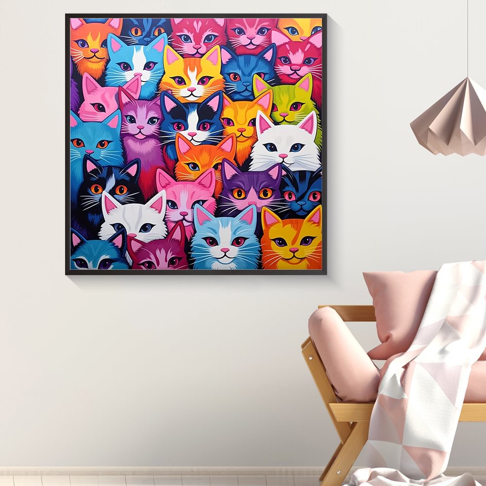 Resin Art Painting - Lukisan Berlian Keluarga Kucing Bayi Warna-warni