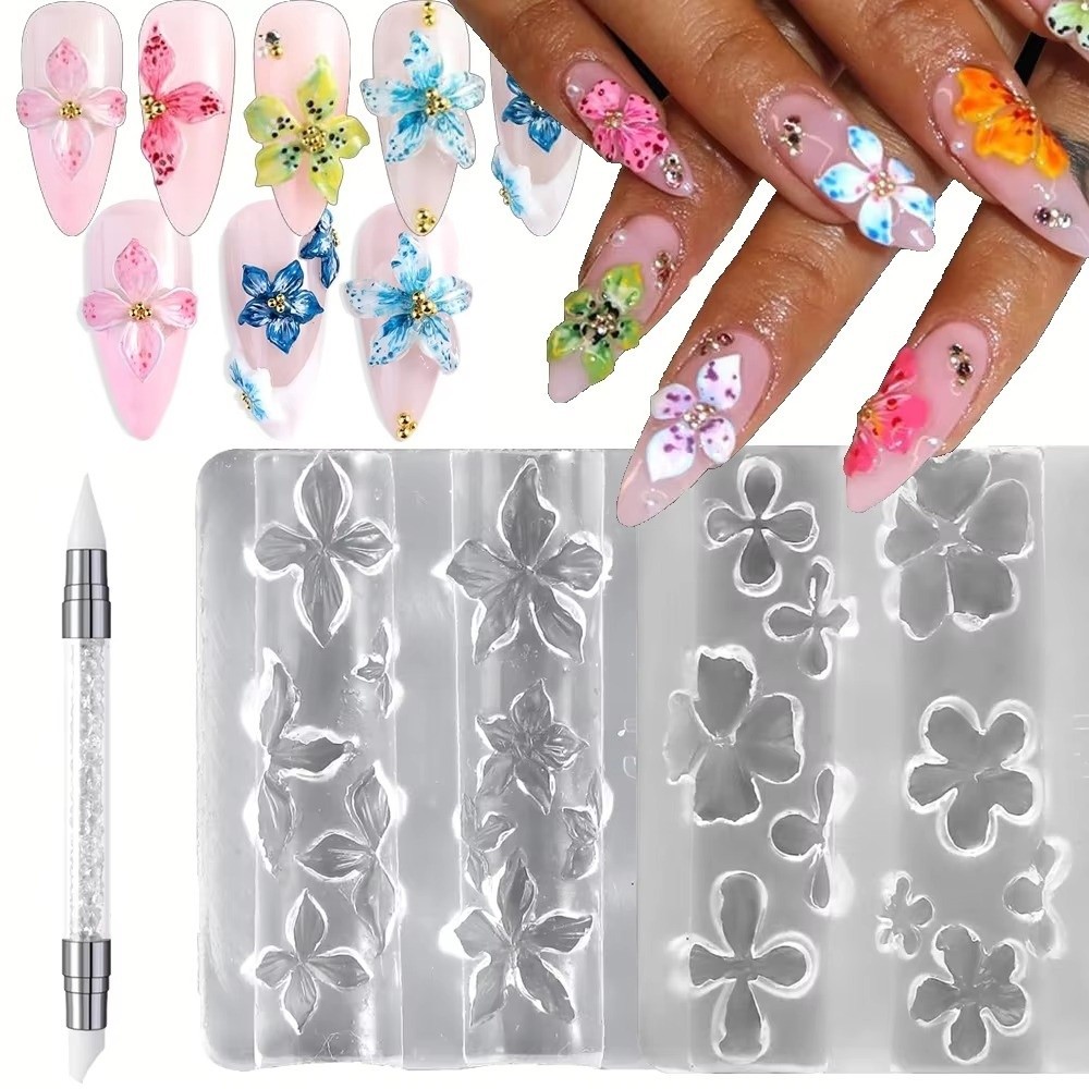 Resin Art Template - Cetakan Kuku 3D Baru 3Pcs/Set, Template