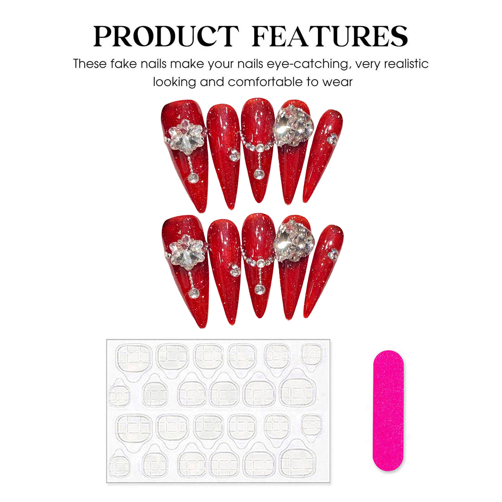 10 Buah Kuku Palsu Merah Buata - Resin Art Flowers ulasan dan harga