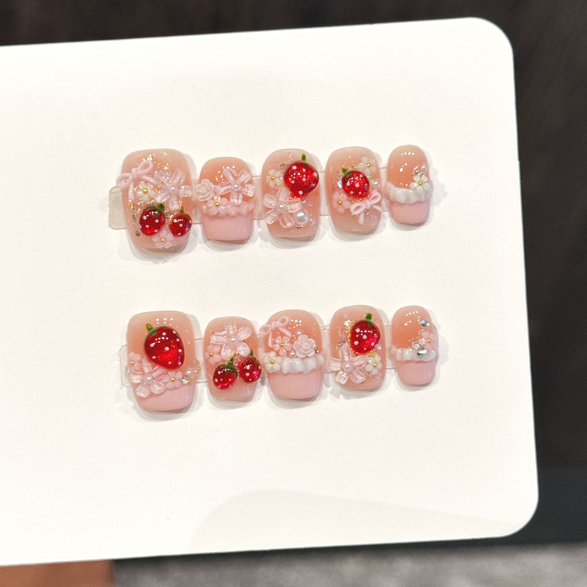 10pcs Kuku Palsu Cantik Motif  - Resin Art Flowers ulasan dan harga