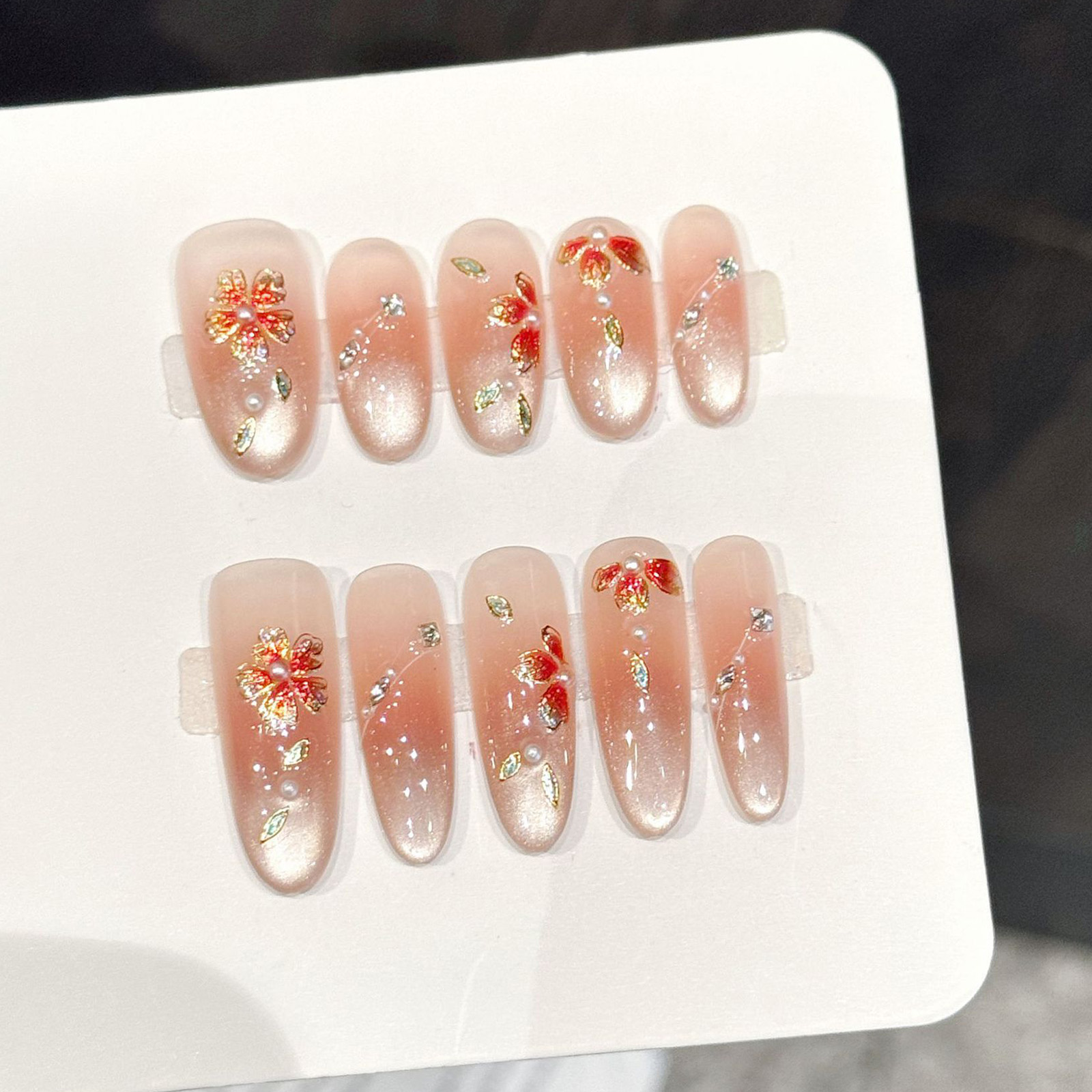 10pcs Kuku Palsu Buatan Tangan - Resin Art Flowers ulasan dan harga